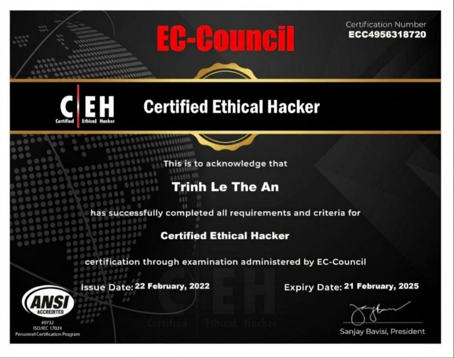 Certified Ethical Hacker — Trinh Le The An
